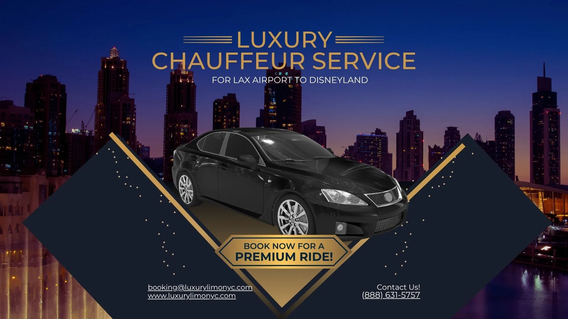 Luxury black limo parked, ready for Disneyland transfer