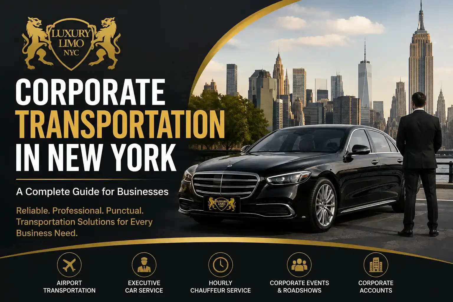 Luxury corporate transportation in New York with professional chauffeur and luxury sedan