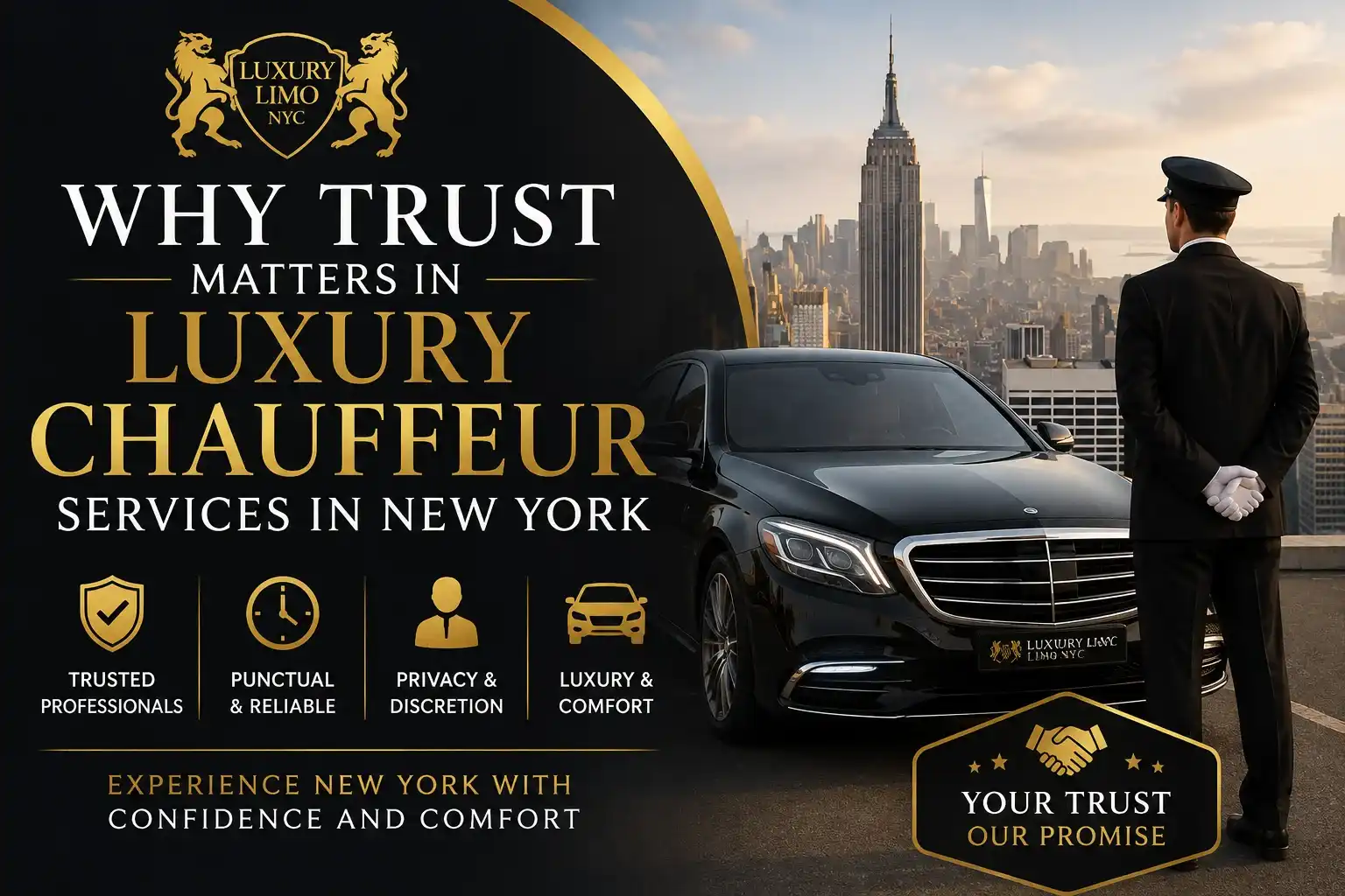 Luxury chauffeur service in New York with professional chauffeur and premium black sedan